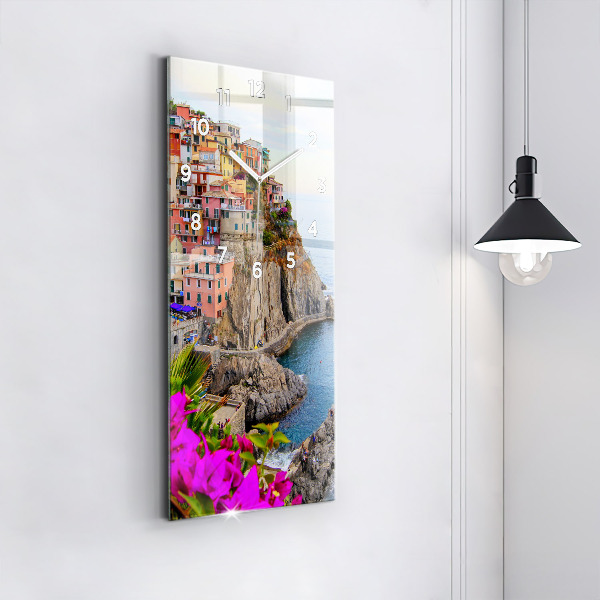 Modern vertical wall clock Cinque Terre Coast