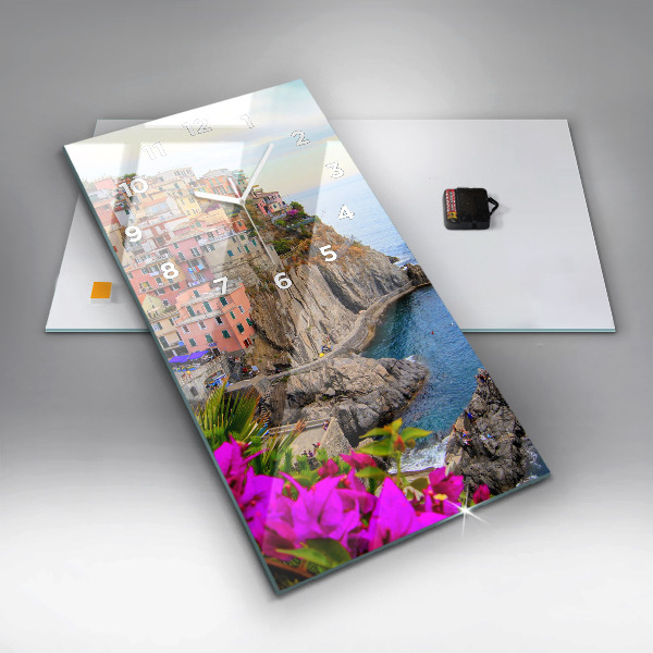 Modern vertical wall clock Cinque Terre Coast