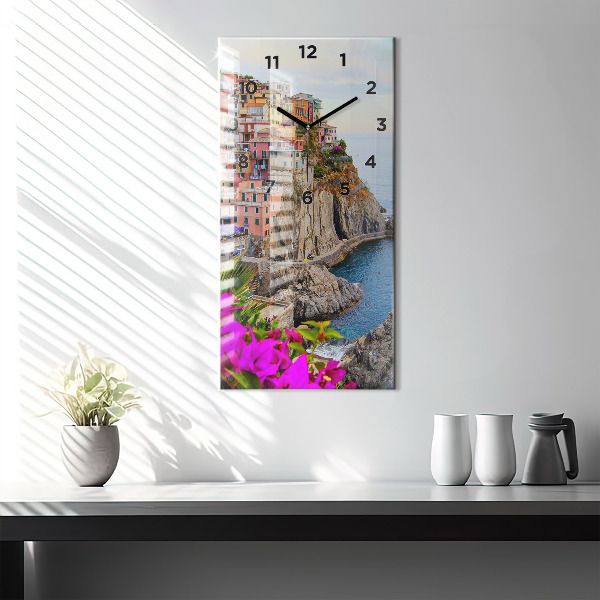 Modern vertical wall clock Cinque Terre Coast