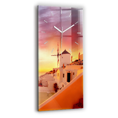 Modern vertical wall clock Old windmill in Santorini