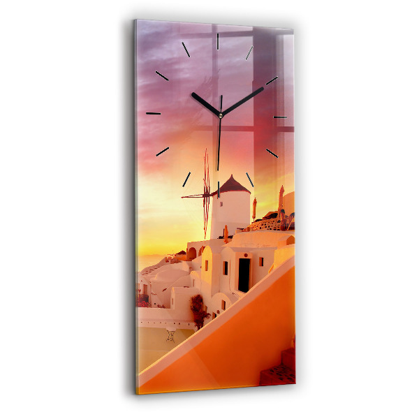 Modern vertical wall clock Old windmill in Santorini