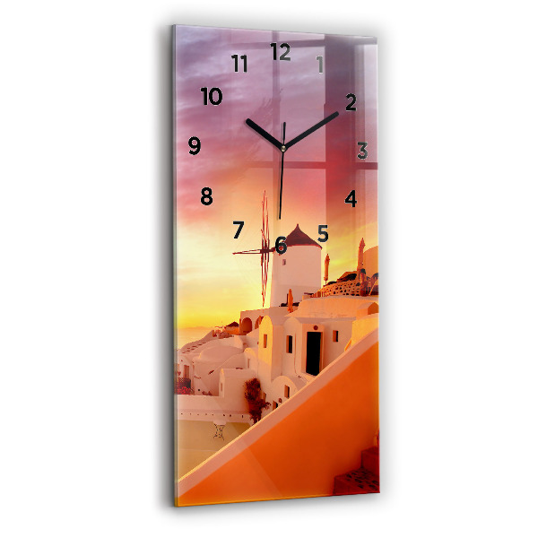 Modern vertical wall clock Old windmill in Santorini