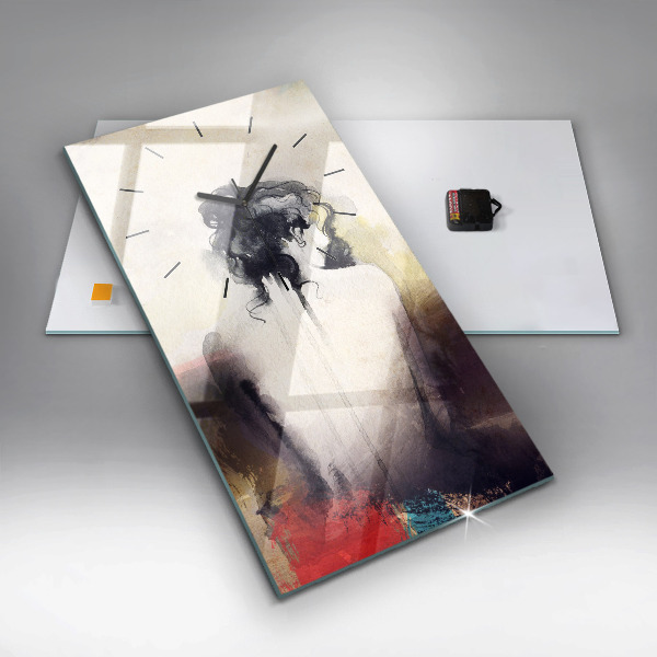 Modern vertical wall clock Abstract portrait of a woman
