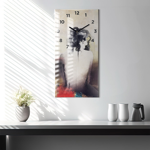 Modern vertical wall clock Abstract portrait of a woman