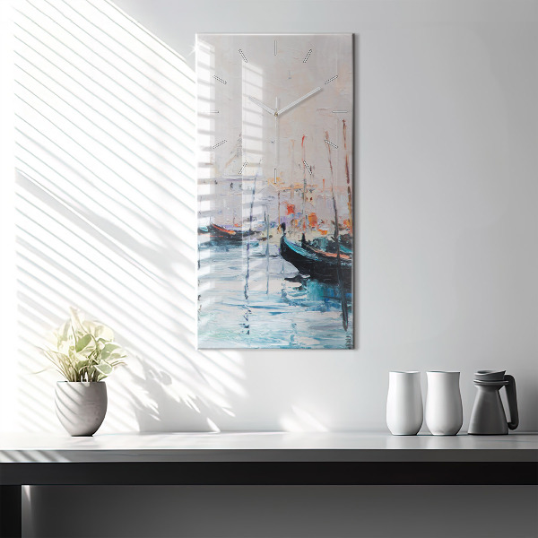 Modern vertical wall clock Oil painting yacht sea