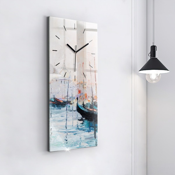 Modern vertical wall clock Oil painting yacht sea