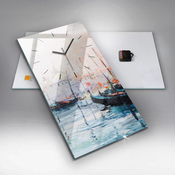 Modern vertical wall clock Oil painting yacht sea