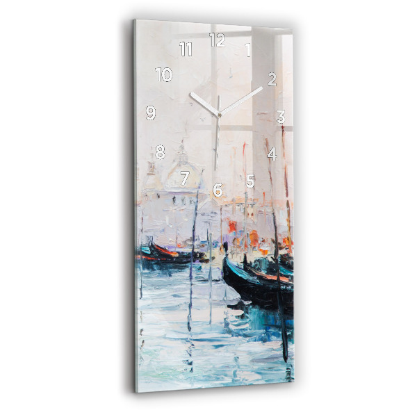Modern vertical wall clock Oil painting yacht sea
