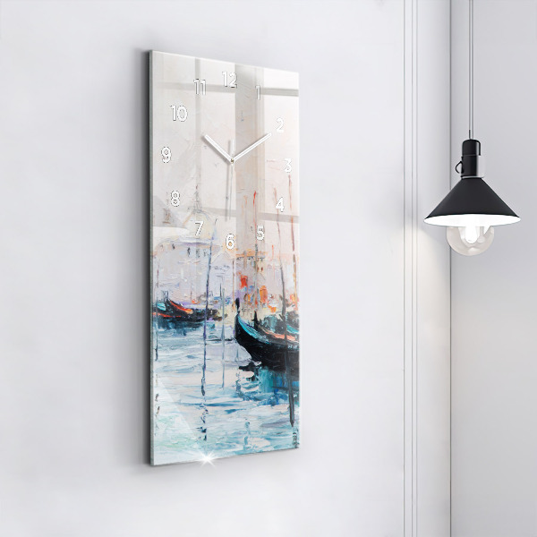 Modern vertical wall clock Oil painting yacht sea