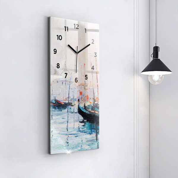Modern vertical wall clock Oil painting yacht sea