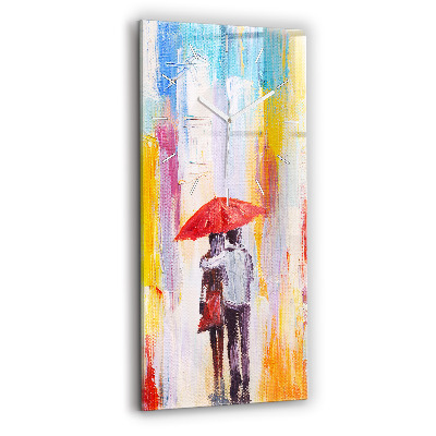 Modern vertical wall clock Couple in the rain