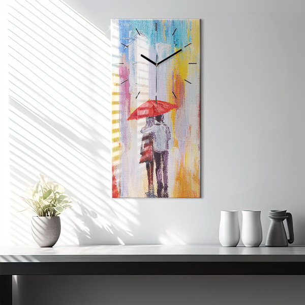 Modern vertical wall clock Couple in the rain