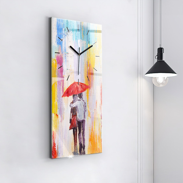 Modern vertical wall clock Couple in the rain