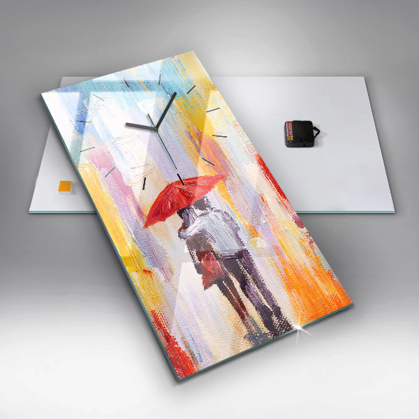 Modern vertical wall clock Couple in the rain