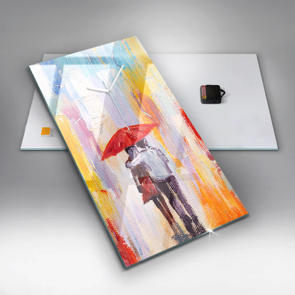 Modern vertical wall clock Couple in the rain