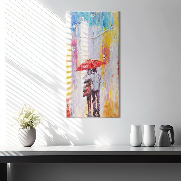 Modern vertical wall clock Couple in the rain