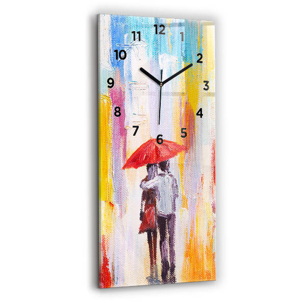 Modern vertical wall clock Couple in the rain