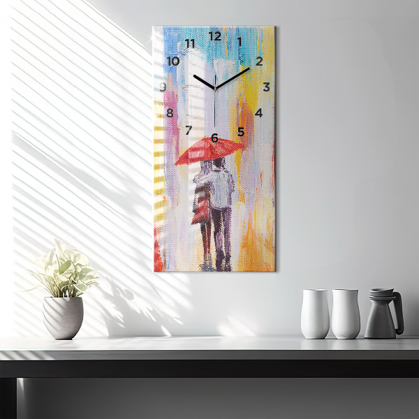 Modern vertical wall clock Couple in the rain