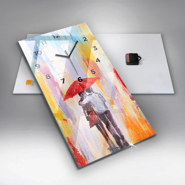 Modern vertical wall clock Couple in the rain