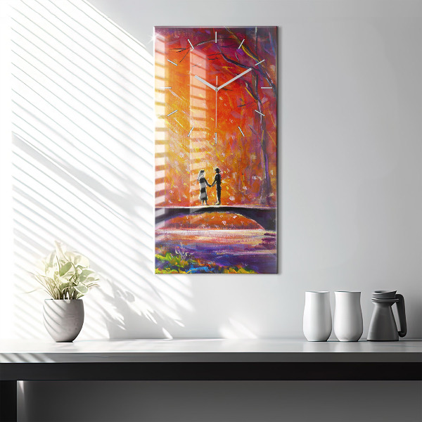 Modern vertical wall clock Couple in the forest