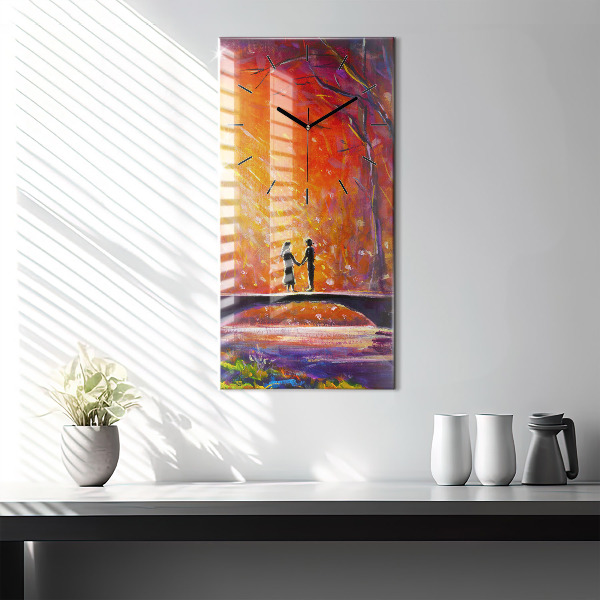 Modern vertical wall clock Couple in the forest