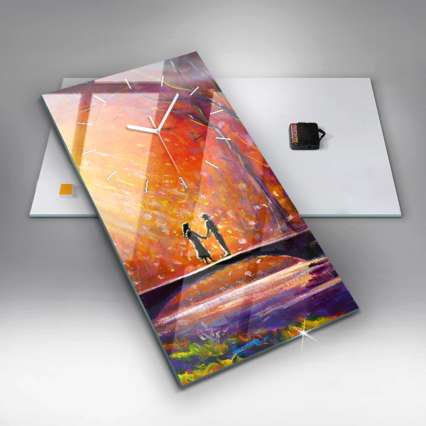 Modern vertical wall clock Couple in the forest