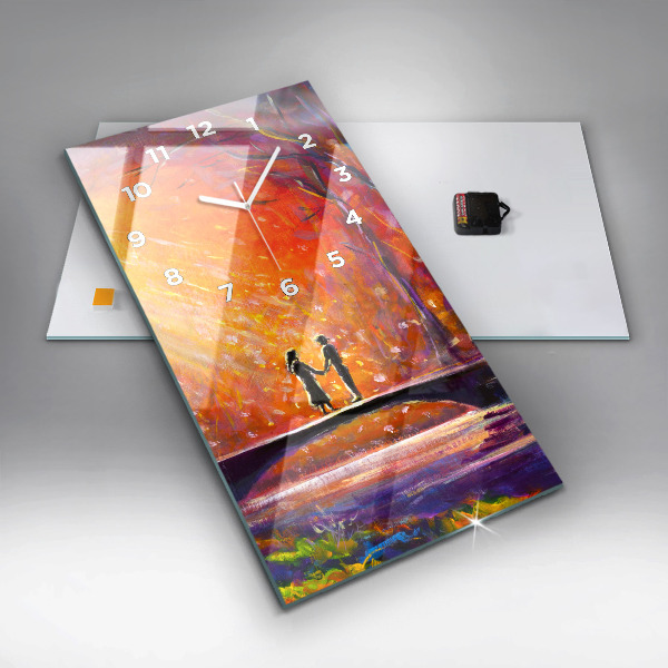 Modern vertical wall clock Couple in the forest