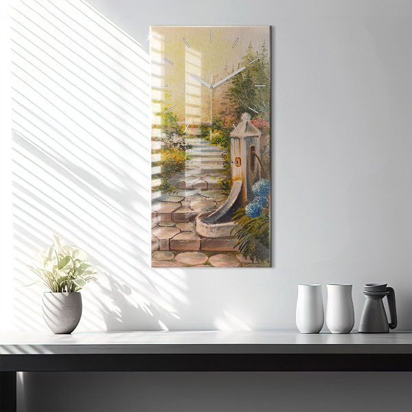 Modern vertical wall clock Oil composition in the forest