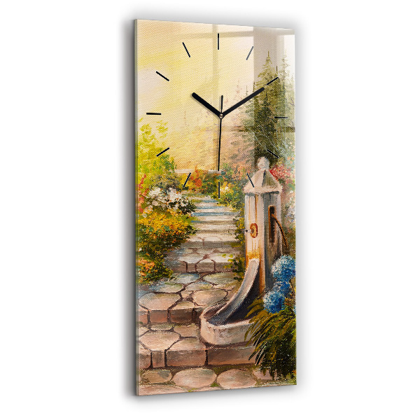 Modern vertical wall clock Oil composition in the forest