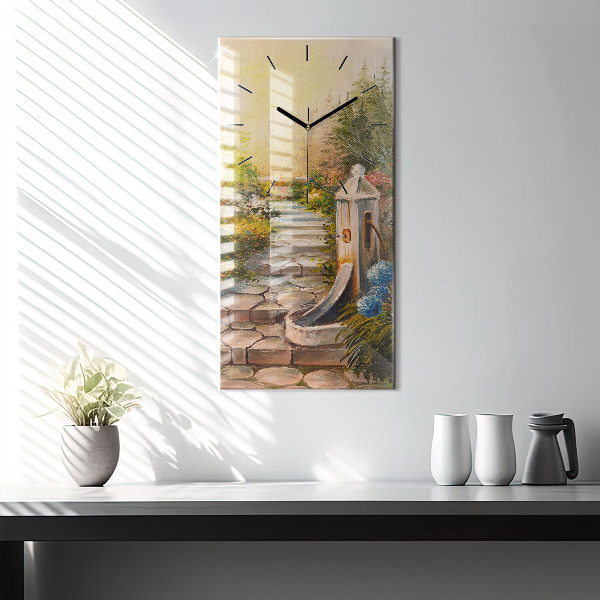 Modern vertical wall clock Oil composition in the forest