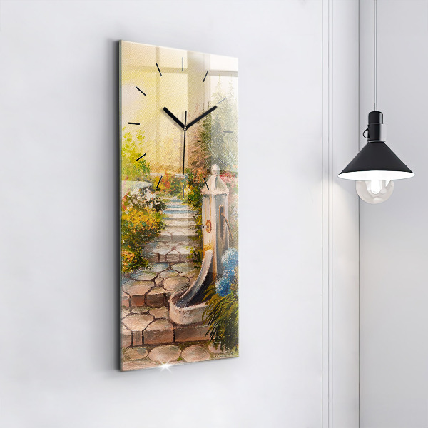 Modern vertical wall clock Oil composition in the forest