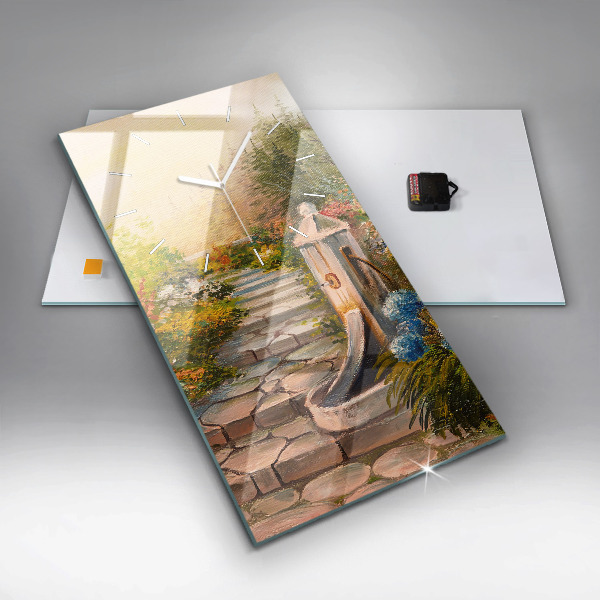 Modern vertical wall clock Oil composition in the forest