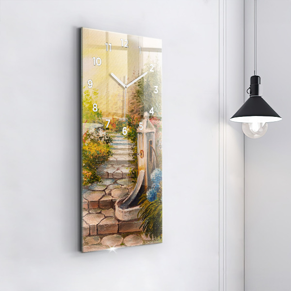 Modern vertical wall clock Oil composition in the forest