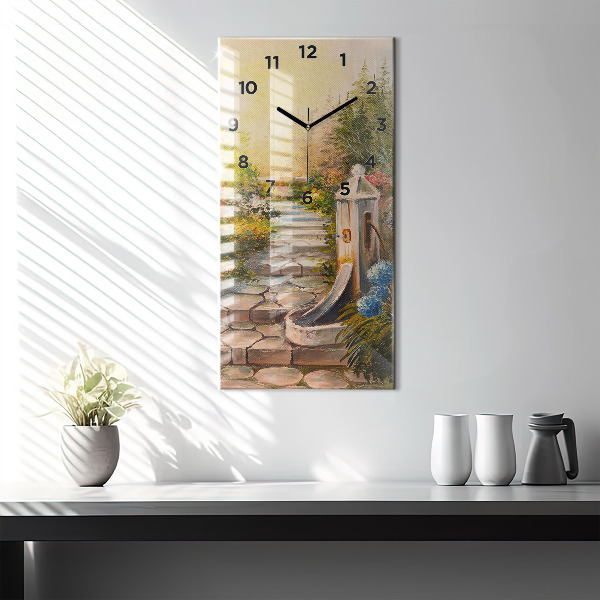 Modern vertical wall clock Oil composition in the forest