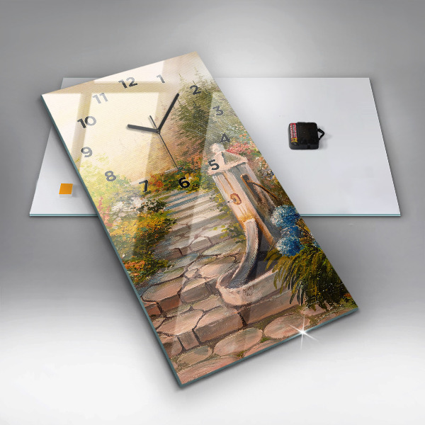 Modern vertical wall clock Oil composition in the forest