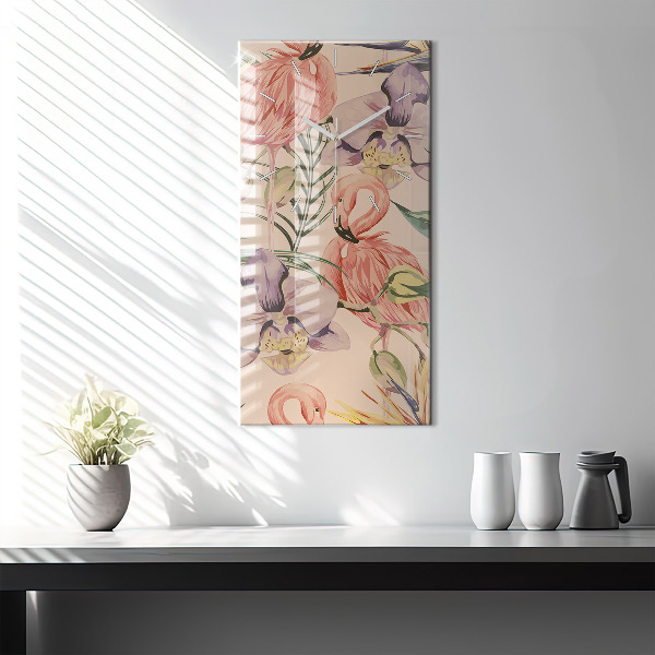 Modern vertical wall clock Tropical palm leaves