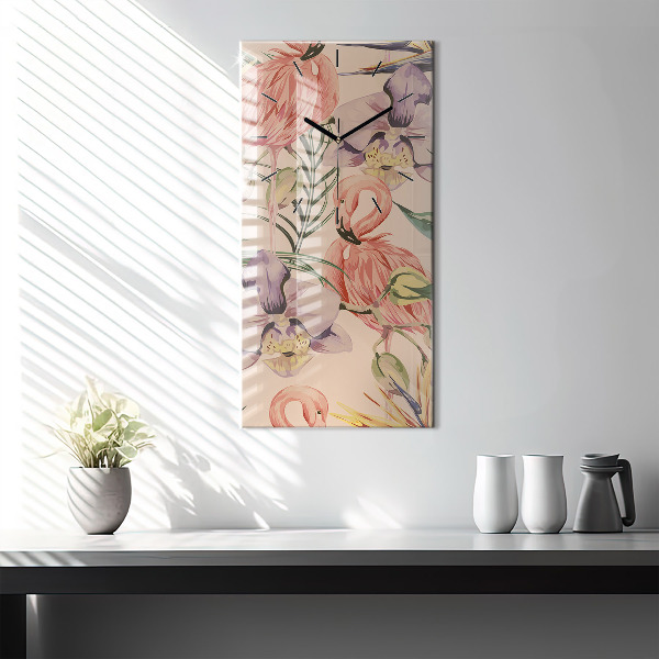 Modern vertical wall clock Tropical palm leaves