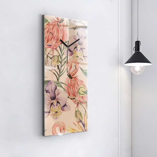 Modern vertical wall clock Tropical palm leaves