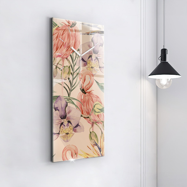 Modern vertical wall clock Tropical palm leaves