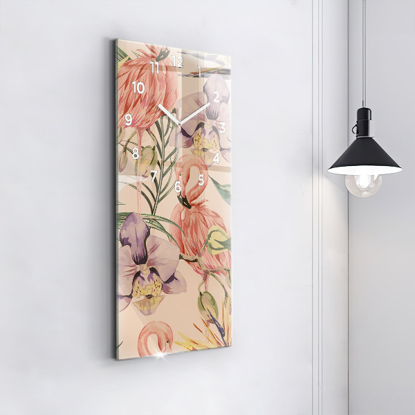 Modern vertical wall clock Tropical palm leaves