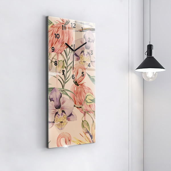 Modern vertical wall clock Tropical palm leaves