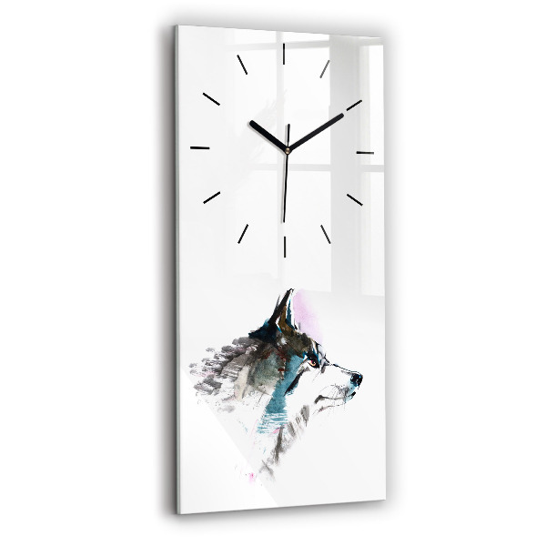 Modern vertical wall clock Painted Wolf Profile