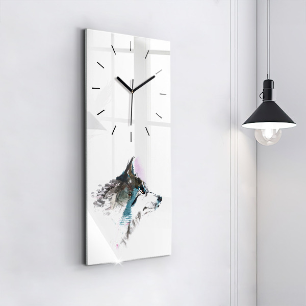 Modern vertical wall clock Painted Wolf Profile