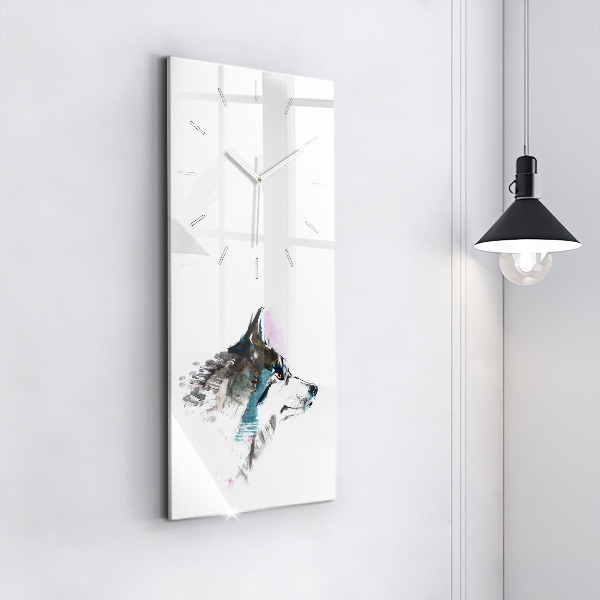 Modern vertical wall clock Painted Wolf Profile