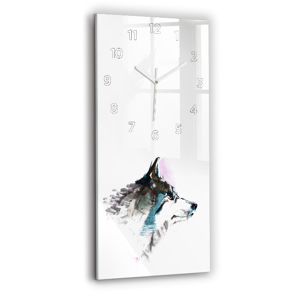 Modern vertical wall clock Painted Wolf Profile