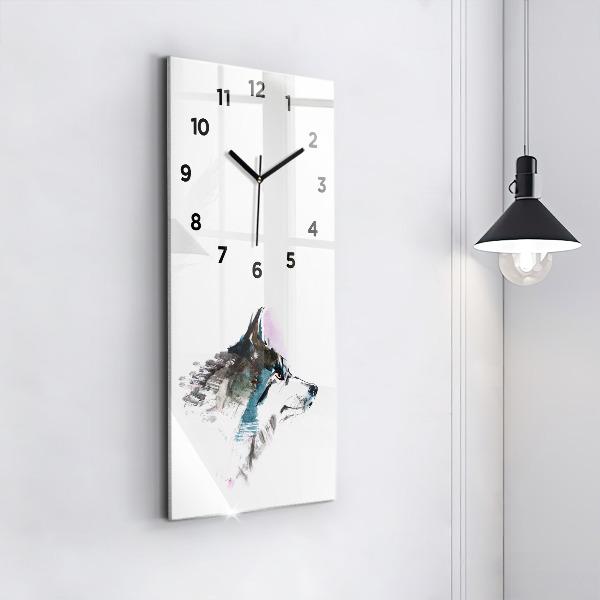 Modern vertical wall clock Painted Wolf Profile