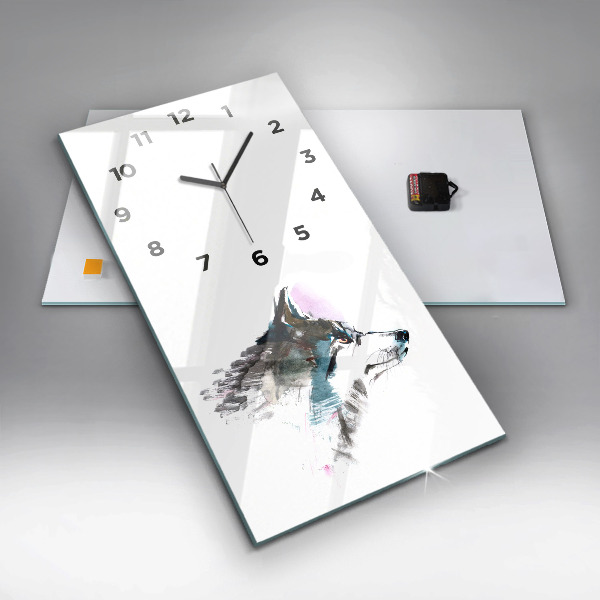 Modern vertical wall clock Painted Wolf Profile