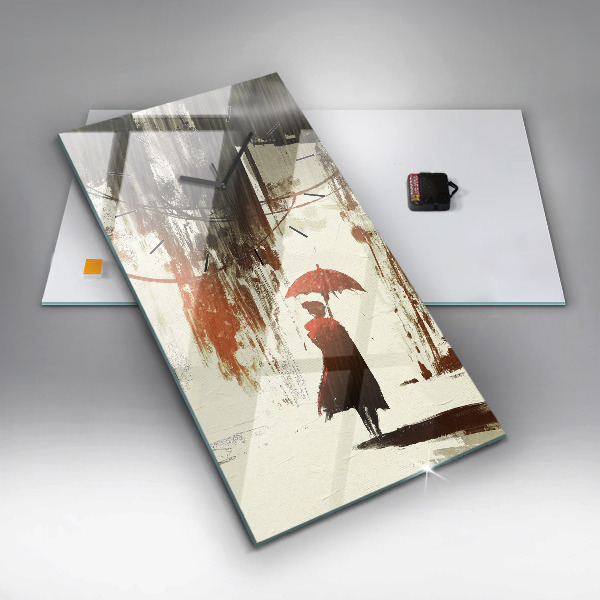 Modern vertical wall clock Woman on a rainy night