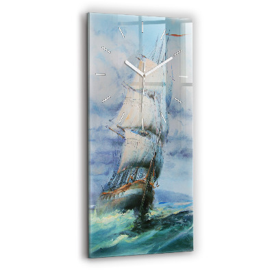Modern vertical wall clock A ship on the water
