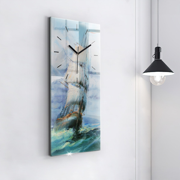 Modern vertical wall clock A ship on the water